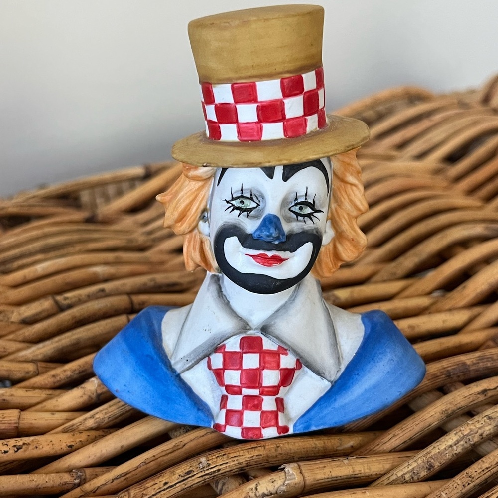 Reco Vintage 1984 Colorful Clown Figurine with Checkered Hat
